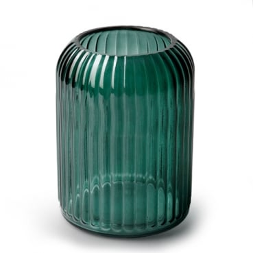 Glas Vase mit geschliffener Öffnung, gestreift in Petrol, 16,5 cm