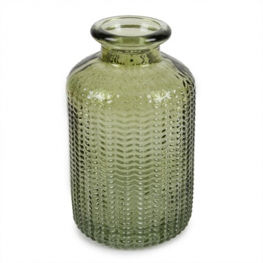 Kleines Glas Flaschen Väschen, gemustert in Grün, 10 cm