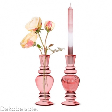 Glas Kerzenständer, Väschen, gestreift in Pink, 12 cm Glas Kerzenständer, Väschen, gestreift in Pink, 12 cm