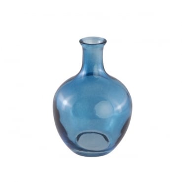 Kleines Glas Flaschen Väschen, bauchig in Blau, 11,5 cm