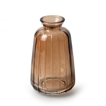 Glas Flaschen Väschen, konisch mit Streifen in Braun, 11 cm