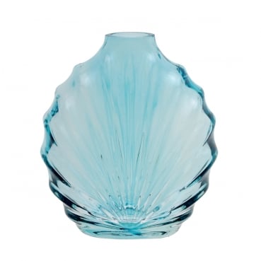 Glas Flaschen Väschen klein Muschel in Hellblau, 95 mm