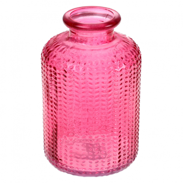 Kleines Glas Flaschen Väschen, gemustert, in Pink, 10 cm