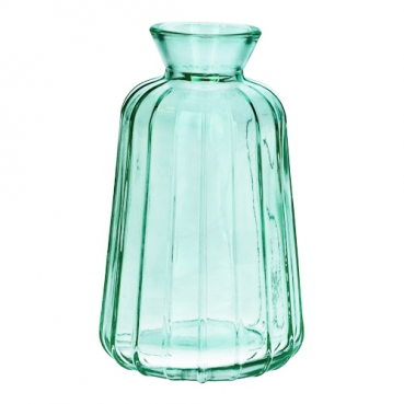 Glas Flaschen Väschen, konisch mit Streifen in Mintgrün, 11 cm