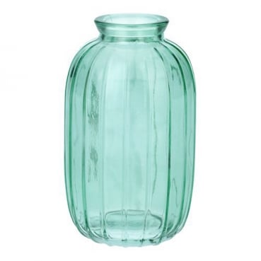Glas Flaschen Väschen, oval mit Streifen in Mintgrün, 12 cm