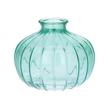 Glas Flaschen Väschen, rund mit Streifen in Mintgrün, 10 cm