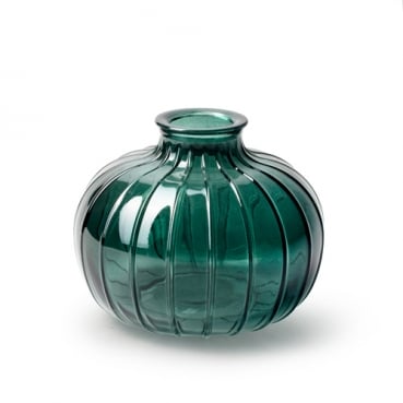 Glas Flaschen Väschen, rund mit Streifen in Petrol, 10 cm