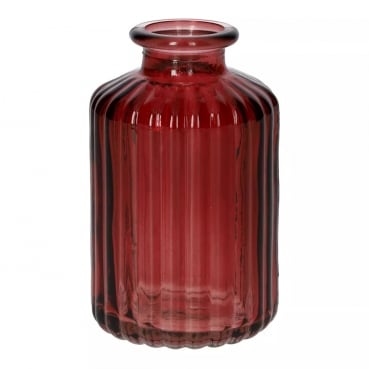 Kleines Glas Flaschen Väschen, gestreift in Bordeaux, 10 cm