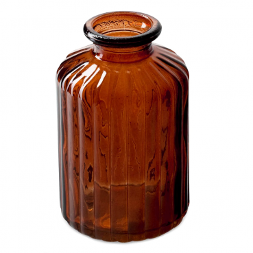 Kleines Glas Flaschen Väschen, gestreift, in Rostbraun, 10 cm