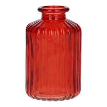 Kleines Glas Flaschen Väschen, gestreift in Rot, 10 cm