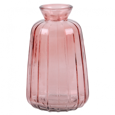 Glas Flaschen Väschen, konisch mit Streifen in Altrosa, 11 cm