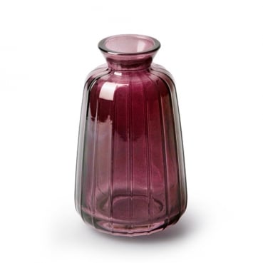 Glas Flaschen Väschen, konisch mit Streifen in Beere, 11 cm
