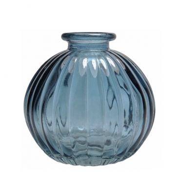 Kleines Glas Kugel Väschen, gestreift in Blau, 85 mm