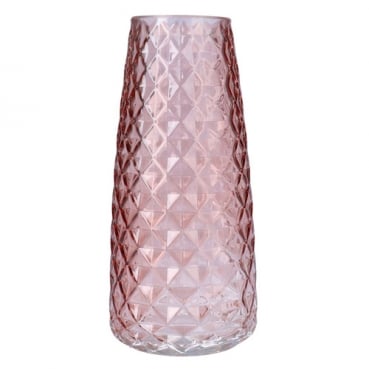 Glas Vase, konisch, Raute in Altrosa, 21 cm