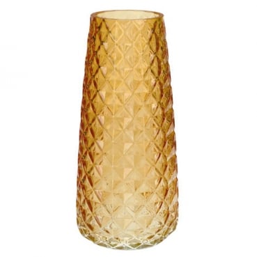 Glas Vase, konisch, Raute in Amber, 21 cm
