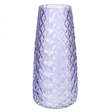 Glas Vase, konisch, Raute in Lavendel, 21 cm