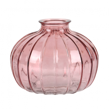 Glas Flaschen Väschen, rund mit Streifen in Altrosa, 10 cm