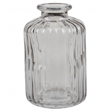 Kleines Glas Väschen, gestreift in Zartgrau, 10 cm