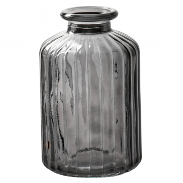 Kleines Glas Väschen, gestreift in Rauchgrau, 10 cm