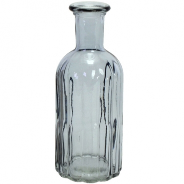 Glas Flaschen Vase Vintage mit Rillen in Blau-Grau, 19 cm