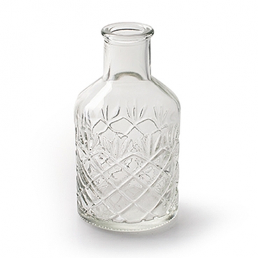 Glas Flaschen Väschen mit Verzierung, klar, 12 cm