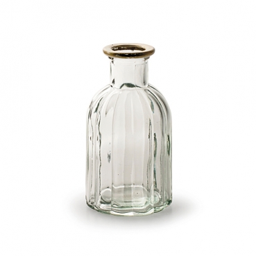 Glas Flaschen Vase Vintage, Norinne, klar, Rand in Antik-Gold, 13,5 cm