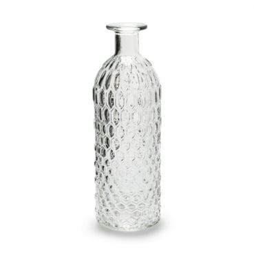 Glas Flaschen Vase Vintage mit Wabenmuster, klar, 25,5 cm