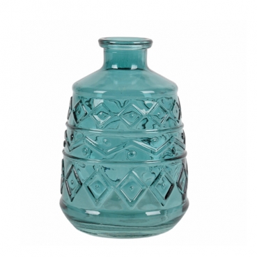 Glas Flaschen Väschen Grafikmuster in Petrol, 11 cm