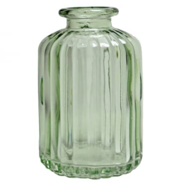 Kleines Glas Väschen, gestreift in Lindgrün, 10 cm