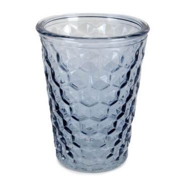 Glas Windlicht, Vase mit Wabenmuster in Jeansblau, 13 cm