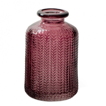 Kleines Glas Flaschen Väschen, gemustert in Beere, 10 cm