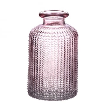 Kleines Glas Flaschen Väschen, gemustert in Hellrosa, 10 cm