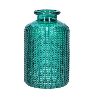 Kleines Glas Flaschen Väschen, gemustert in Smaragdgrün, 10 cm