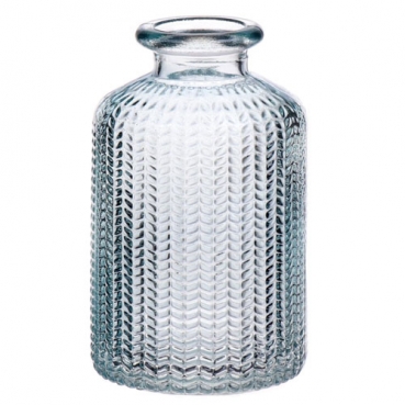 Kleines Glas Väschen, gemustert in Blau-Grau, 10 cm