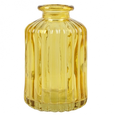 Kleines Glas Väschen, gestreift in Gelb, 10 cm