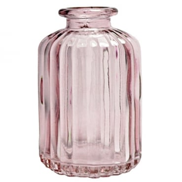 Kleines Glas Väschen, gestreift in Hellrosa, 10 cm