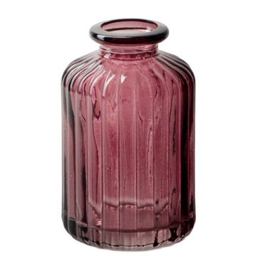 Kleines Glas Flaschen Väschen, gestreift in Beere, 10 cm