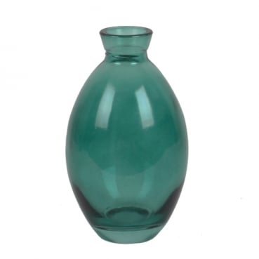 Kleines Glas Väschen, oval in Blau-Grün, 12 cm