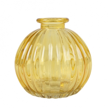 Kleines Glas Kugel Väschen, gestreift in Gelb, 85 mm