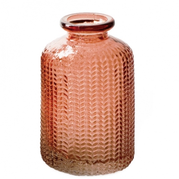 Kleines Glas Flaschen Väschen, gemustert in Orange, 10 cm