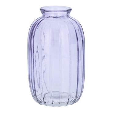 Kleines Glas Väschen, oval mit Streifen in Lavendel, 12 cm