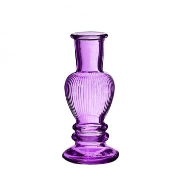 Glas Kerzenständer, Väschen, gestreift in Lila, 12 cm