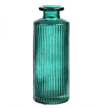 Glas Väschen schmal, gestreift in Smaragdgrün, 13,2 cm