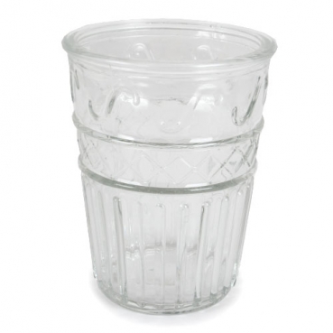 Glas Windlicht Vintage für Kerzen und Blumen, Ornamentbordüre, 13 cm