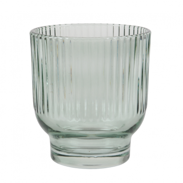 Glas Windlicht Dex mit Streifen in Eukalyptus hell, 10 cm