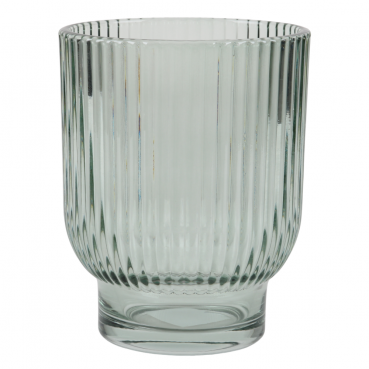 Glas Windlicht Dex mit Streifen in Eukalyptus hell, 12,5 cm