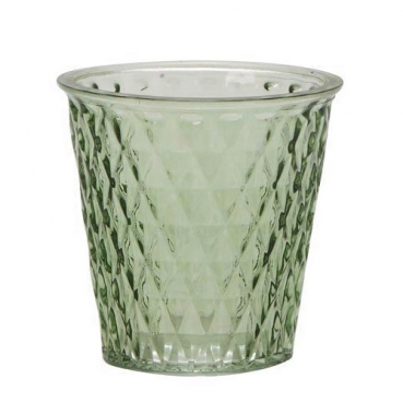 Glas Windlicht, Vase mit Karomuster in Grün, 12 cm