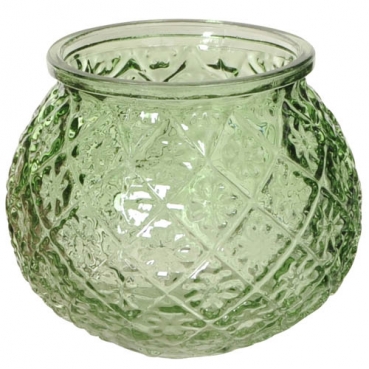 Glas Windlicht, Vase, Blümchen in Grün, 11 cm