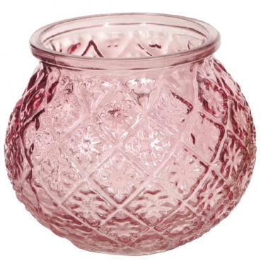 Glas Windlicht, Vase, Blümchen in Rosa, 11 cm