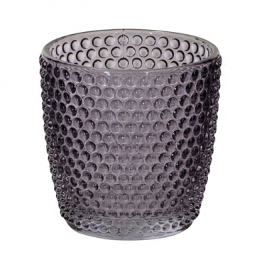 Teelichtglas, konisch, Punkte in Lila, 75 mm